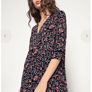 ba&sh Navy and Pink Floral Mini Dress